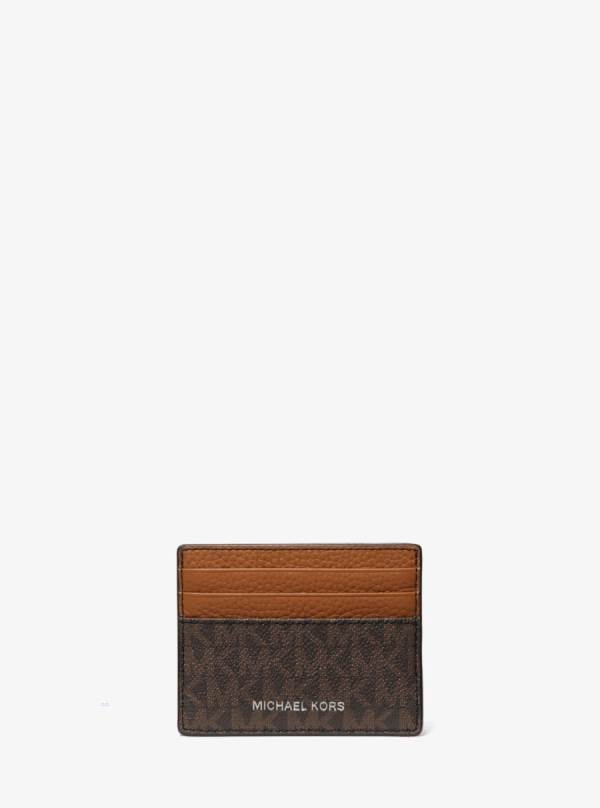 Panske Penazenky Michael Kors Hudson Logo and Crocodile Embossed Leather Tall Card Case Hnede - Doplnky Michael Kors Sleva | TUBJH-9872